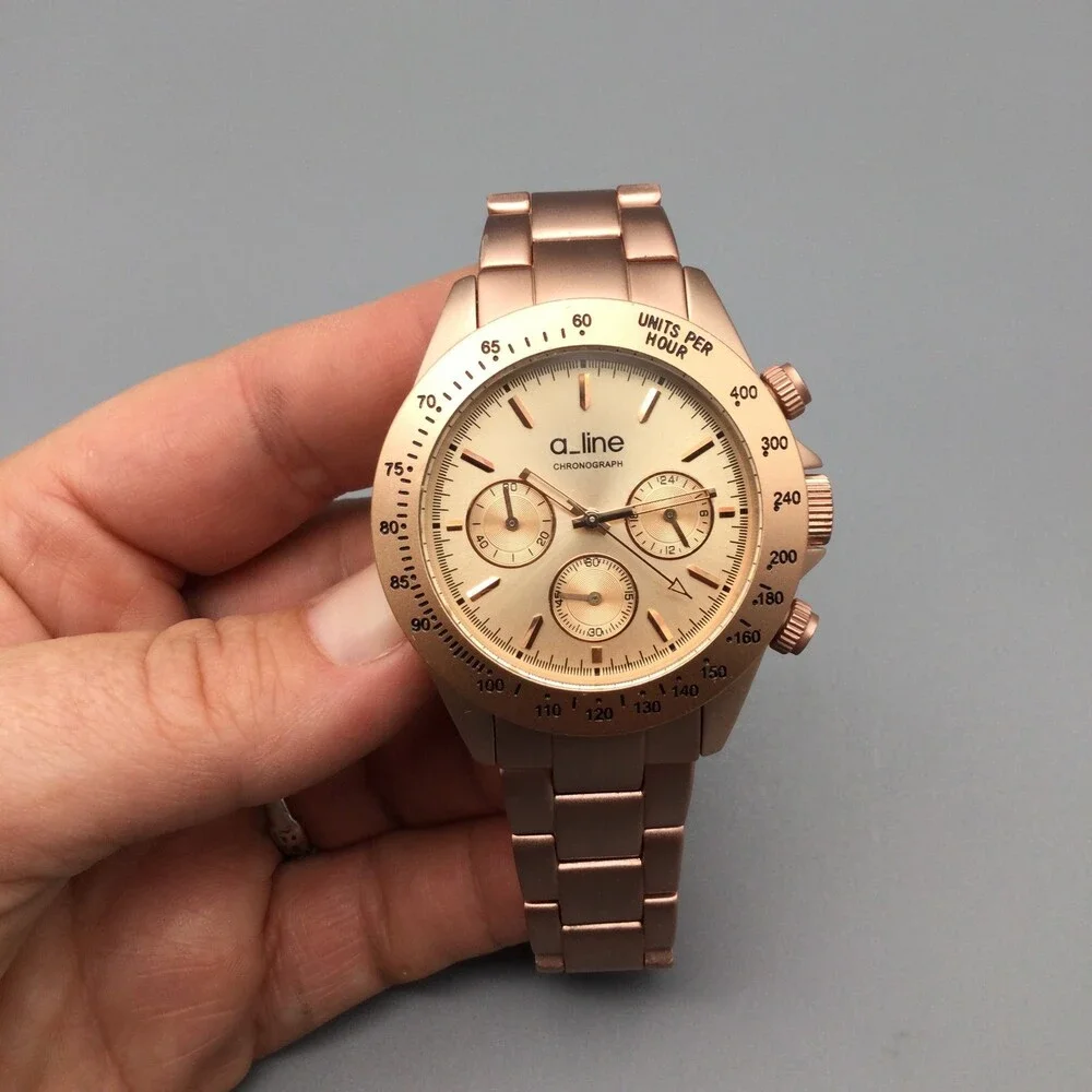 A_line Amore Chronograph Women Watch 40mm Rose Gold Tone New Battery 6.5